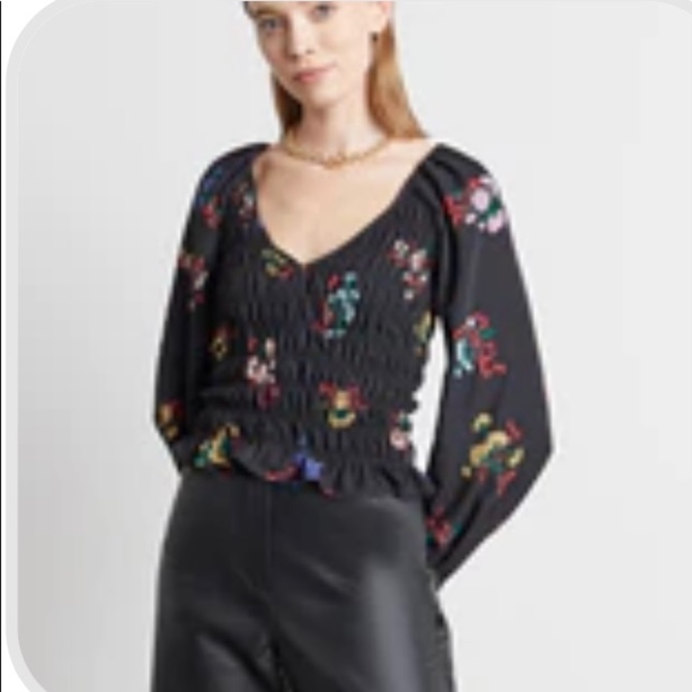 Who What Wear Rejina Puff Sleeve V Neck Blouse